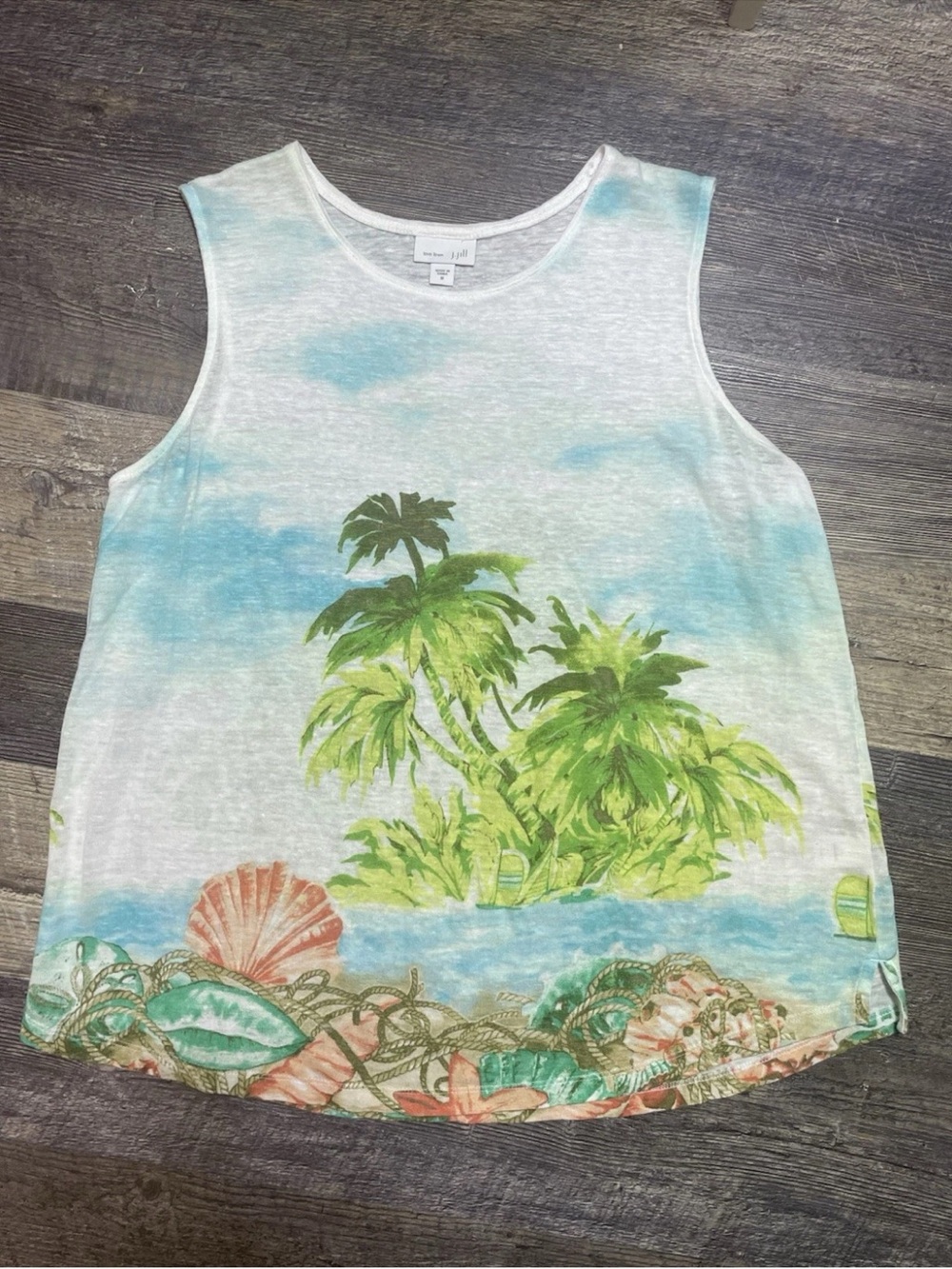 J Jill Love Linen Tank Top Womens M  Tropical Beach Seeveless Shirt Natural EUC